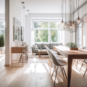 The main floor dining room in an open-concept custom home.