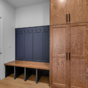 A mud room in a Harren Companies family home featuring built-in storage.